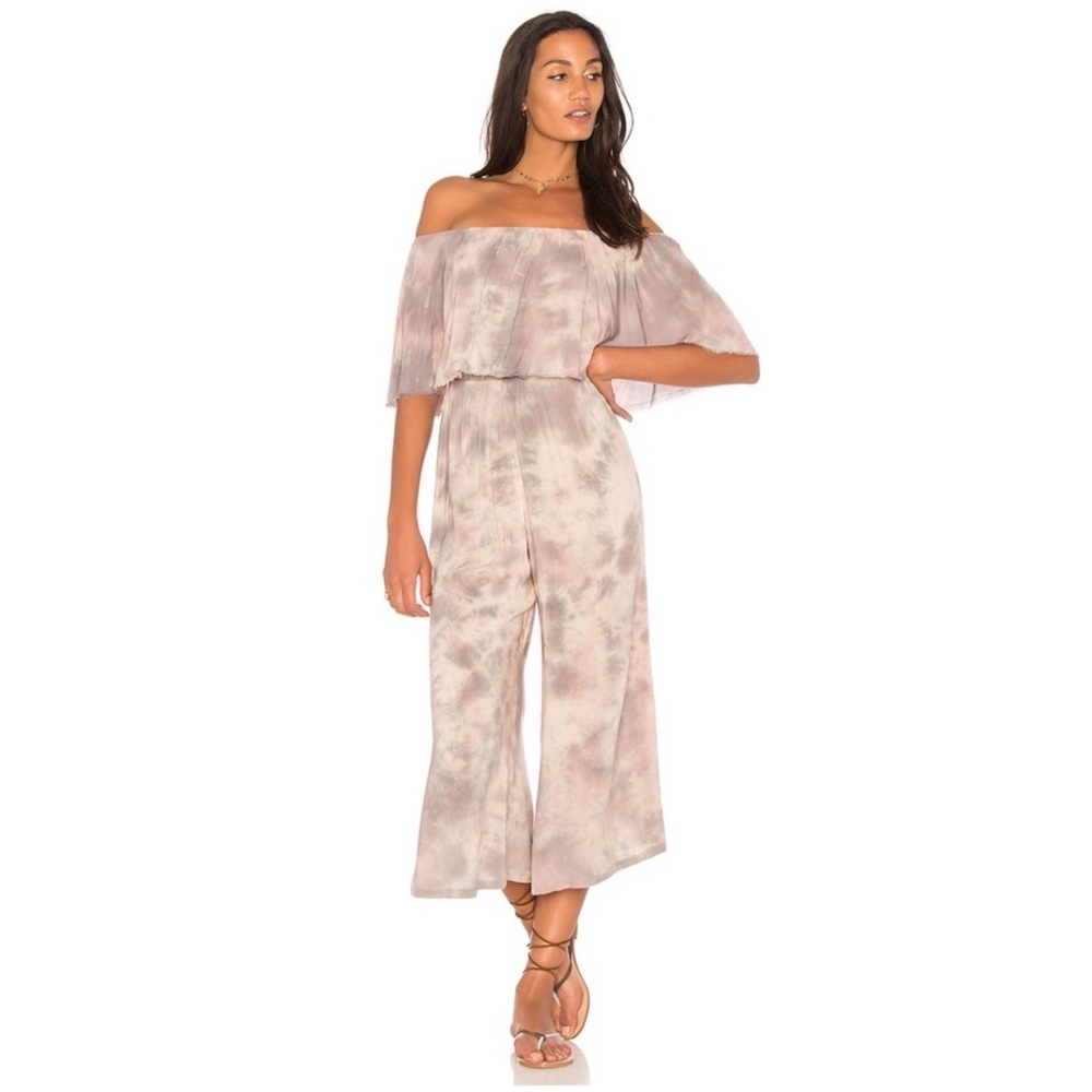 Blue Life Pink and Gray Off-Shoulder Jumpsuit with Cropped Pants